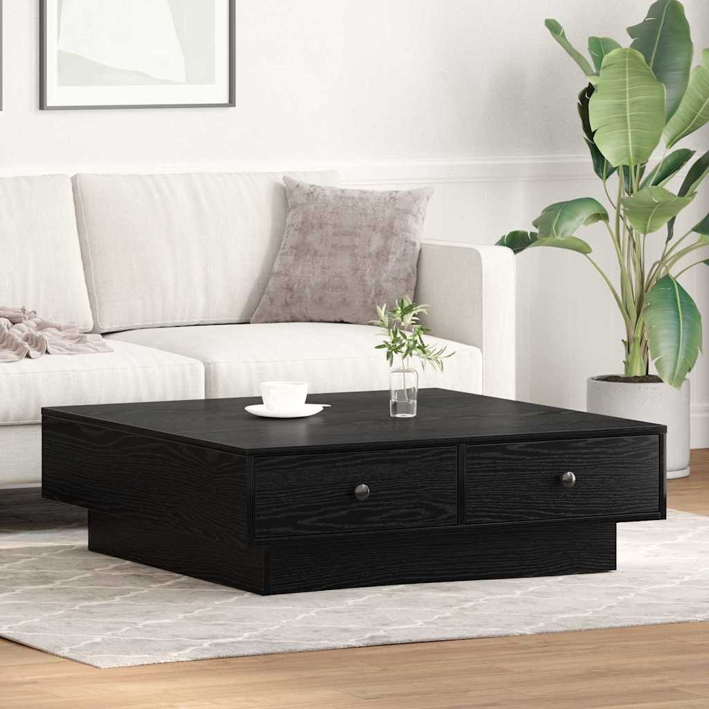 Salontafel Zwart Eiken 90 x 90 x 28 cm Bewerkt hout is nu te koop bij PeponiXL, paradijselijk wonen!