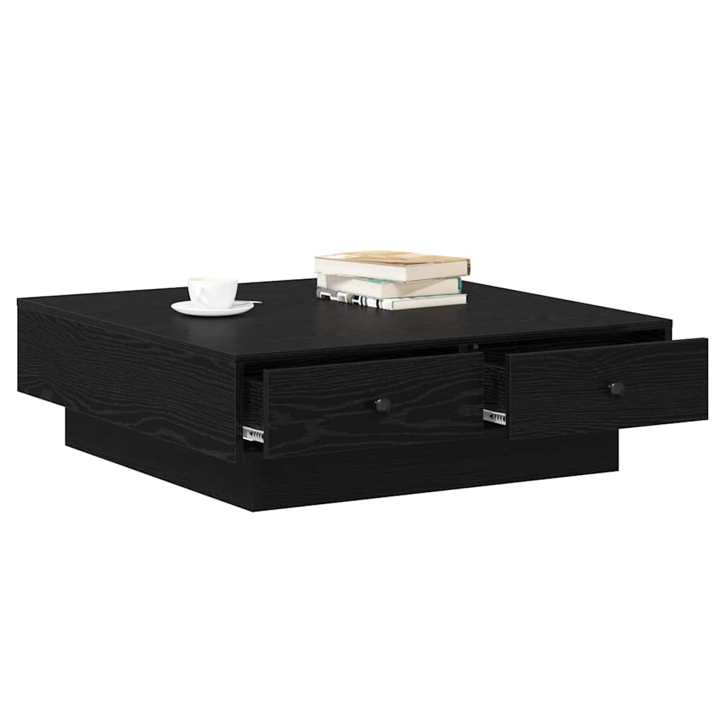 Salontafel Zwart Eiken 90 x 90 x 28 cm Bewerkt hout is nu te koop bij PeponiXL, paradijselijk wonen!