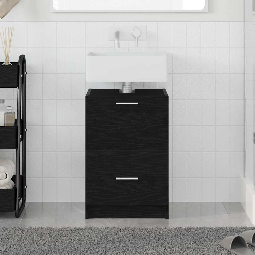 Badkamer Kast met lade Zwart Eiken 40 x 37 x 59 cm Bewerkt hout is nu te koop bij PeponiXL, paradijselijk wonen!