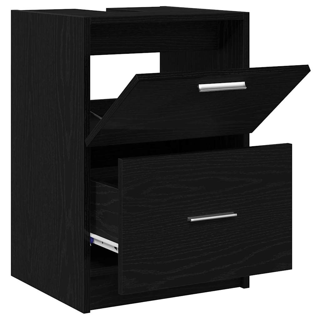 Badkamer Kast met lade Zwart Eiken 40 x 37 x 59 cm Bewerkt hout is nu te koop bij PeponiXL, paradijselijk wonen!