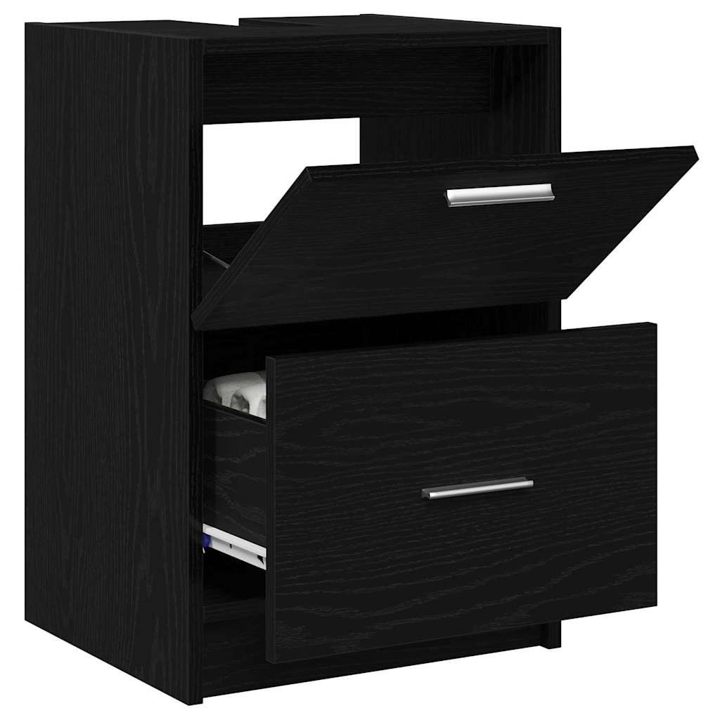 Badkamer Kast met lade Zwart Eiken 40 x 37 x 59 cm Bewerkt hout is nu te koop bij PeponiXL, paradijselijk wonen!