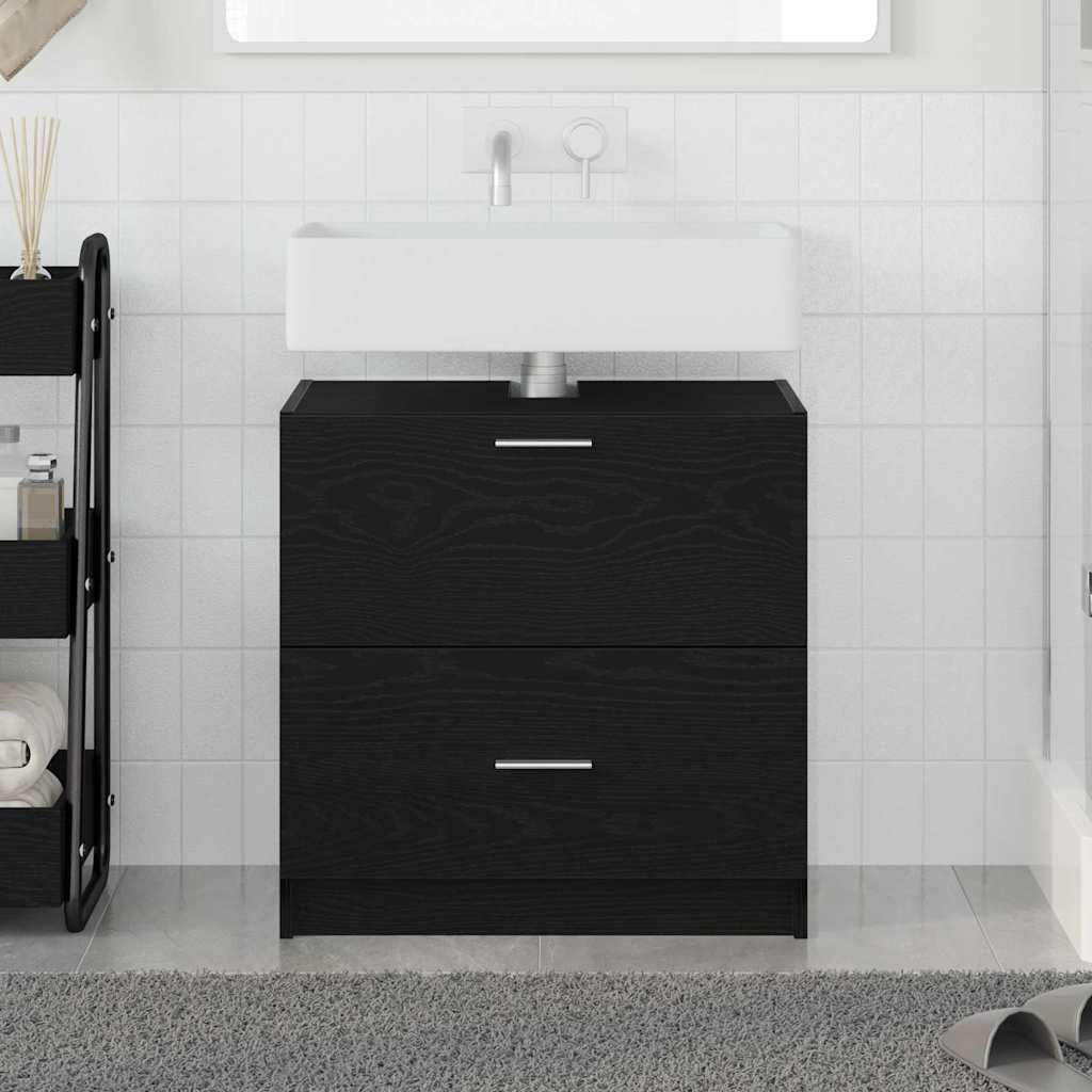 Badkamer Kast met lade Zwart Eiken 59 x 37 x 59 cm Bewerkt hout is nu te koop bij PeponiXL, paradijselijk wonen!