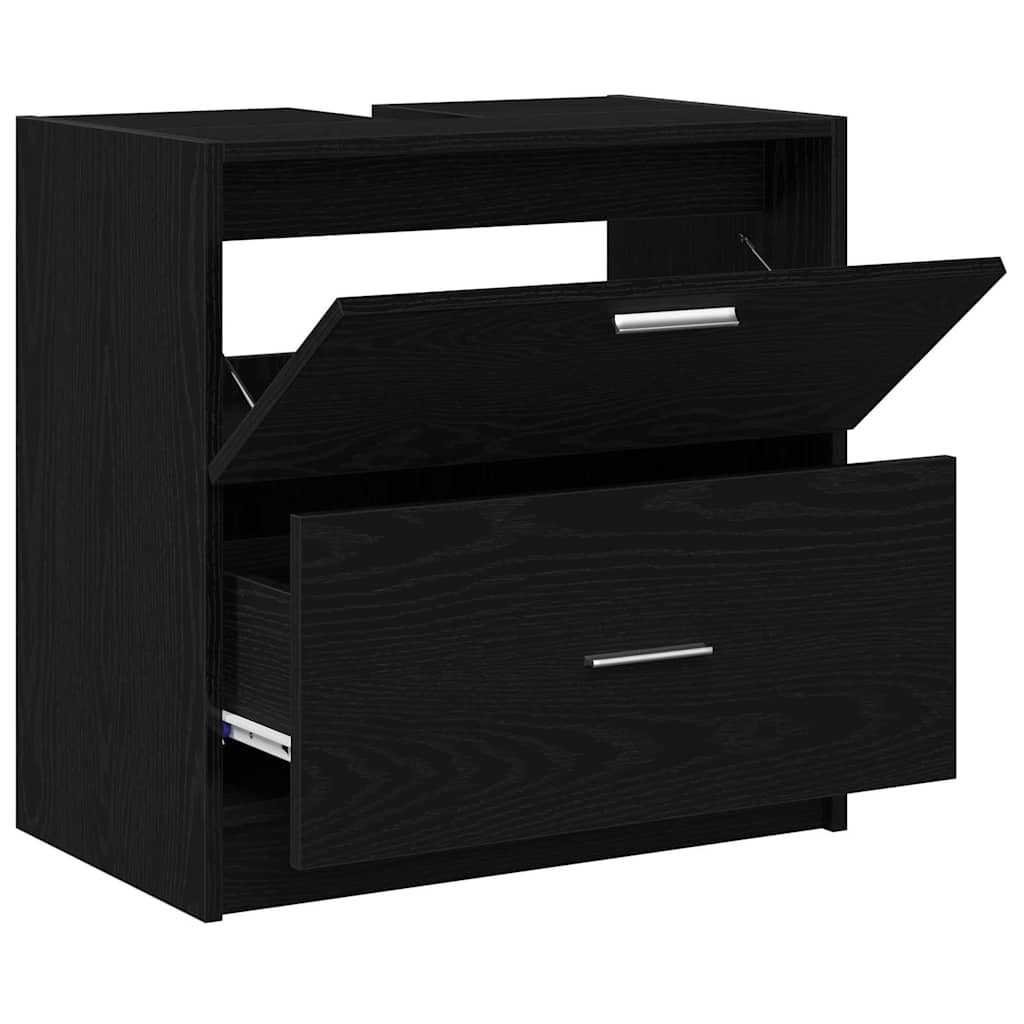 Badkamer Kast met lade Zwart Eiken 59 x 37 x 59 cm Bewerkt hout is nu te koop bij PeponiXL, paradijselijk wonen!