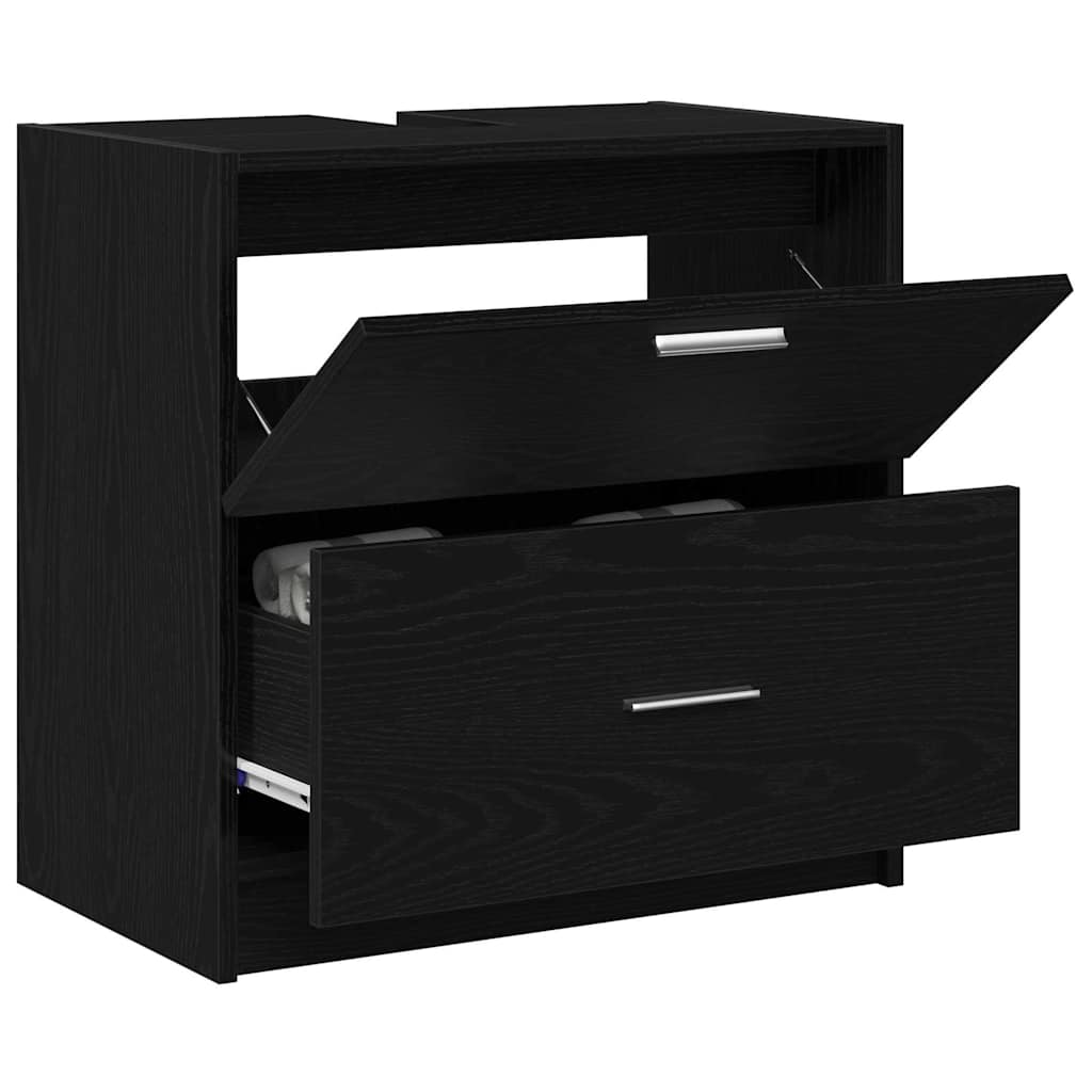 Badkamer Kast met lade Zwart Eiken 59 x 37 x 59 cm Bewerkt hout is nu te koop bij PeponiXL, paradijselijk wonen!