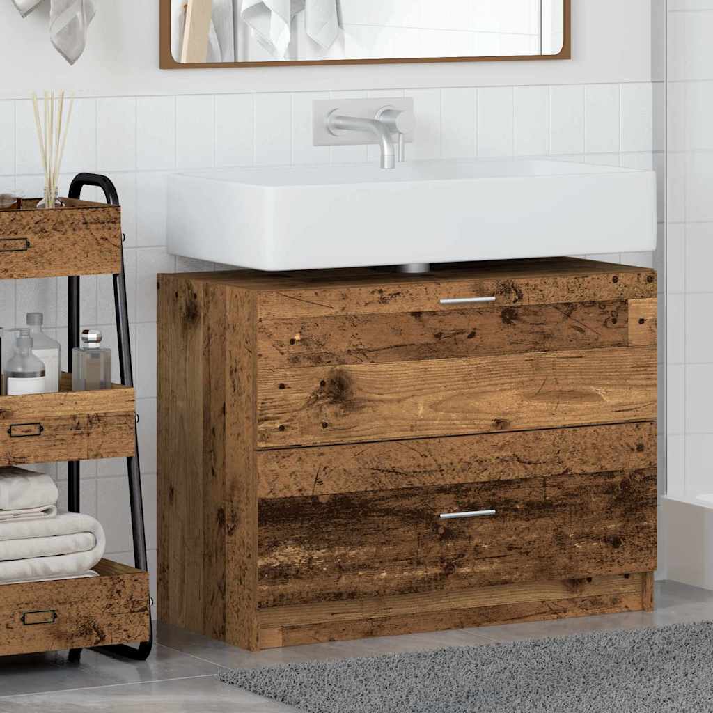 Badkamer Kast met lade Oud Hout 78 x 37 x 59 cm Bewerkt hout is nu te koop bij PeponiXL, paradijselijk wonen!