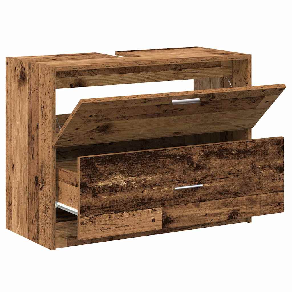 Badkamer Kast met lade Oud Hout 78 x 37 x 59 cm Bewerkt hout is nu te koop bij PeponiXL, paradijselijk wonen!