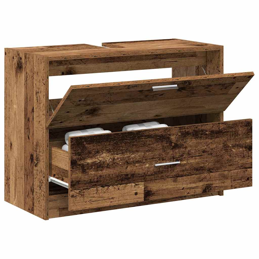 Badkamer Kast met lade Oud Hout 78 x 37 x 59 cm Bewerkt hout is nu te koop bij PeponiXL, paradijselijk wonen!