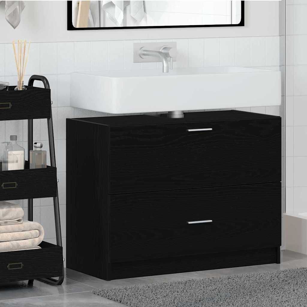 Badkamer Kast met lade Zwart Eiken 78 x 37 x 59 cm Bewerkt hout is nu te koop bij PeponiXL, paradijselijk wonen!