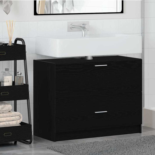 Badkamer Kast met lade Zwart Eiken 78 x 37 x 59 cm Bewerkt hout is nu te koop bij PeponiXL, paradijselijk wonen!