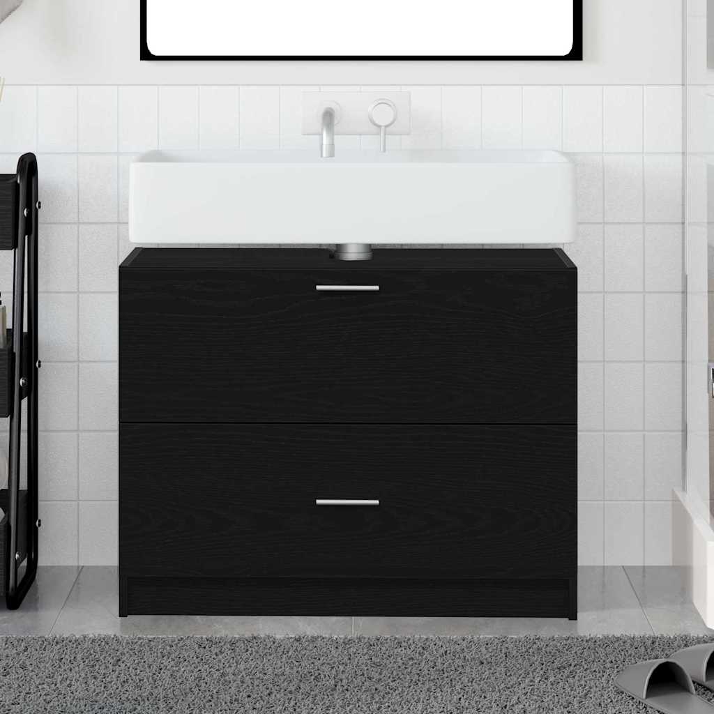 Badkamer Kast met lade Zwart Eiken 78 x 37 x 59 cm Bewerkt hout is nu te koop bij PeponiXL, paradijselijk wonen!
