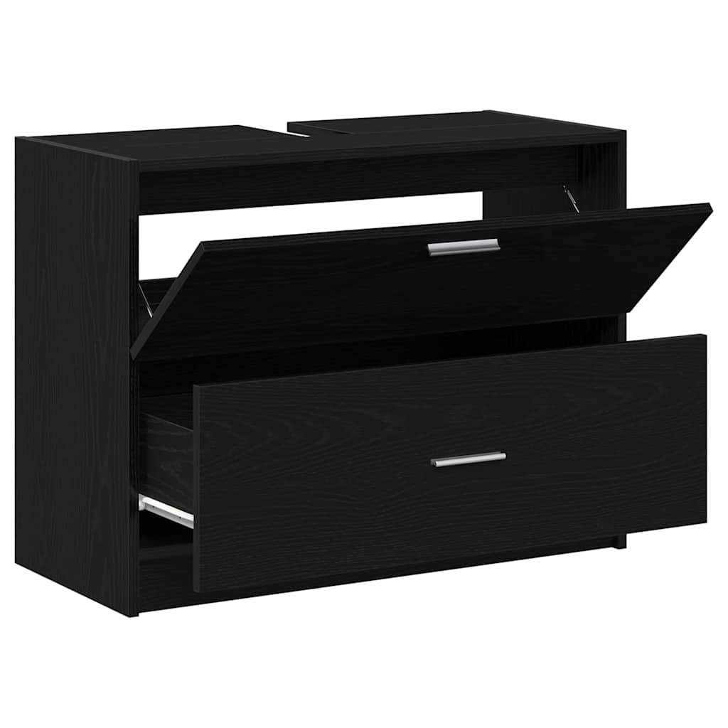 Badkamer Kast met lade Zwart Eiken 78 x 37 x 59 cm Bewerkt hout is nu te koop bij PeponiXL, paradijselijk wonen!