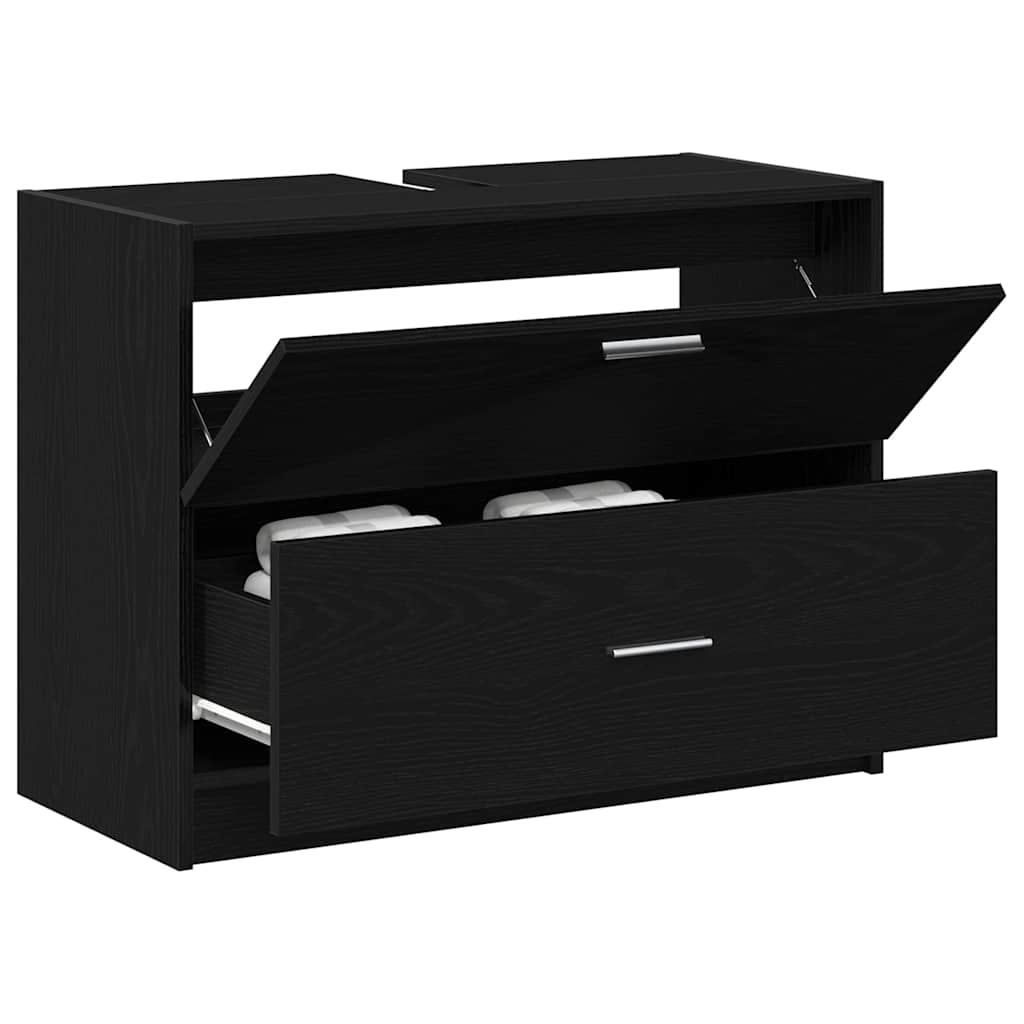 Badkamer Kast met lade Zwart Eiken 78 x 37 x 59 cm Bewerkt hout is nu te koop bij PeponiXL, paradijselijk wonen!