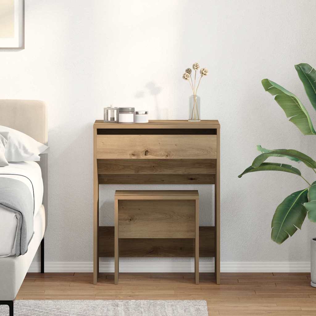 Kaptafel artisanaal eikenkleurig 60 x 40 x 75 cm Bewerkt hout is nu te koop bij PeponiXL, paradijselijk wonen!