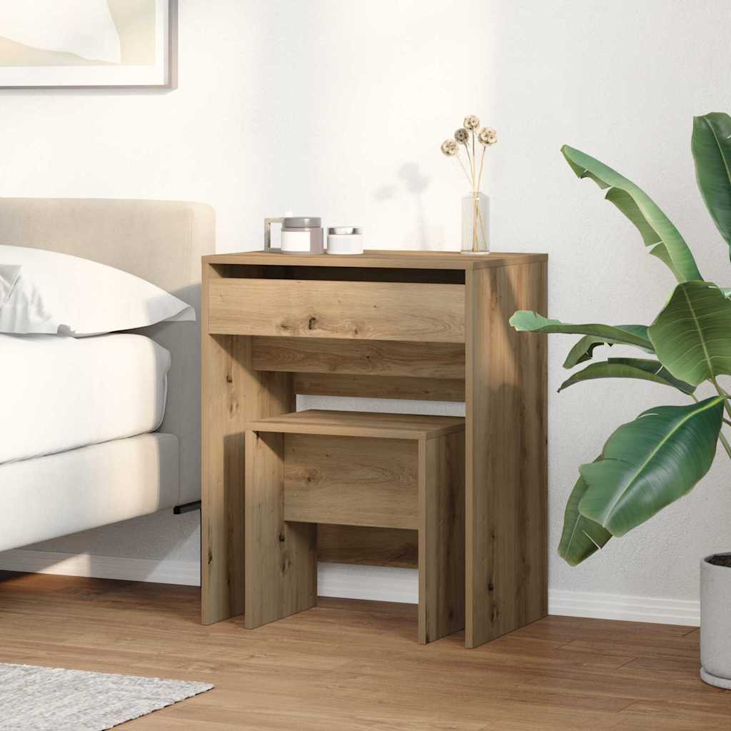 Kaptafel artisanaal eikenkleurig 60 x 40 x 75 cm Bewerkt hout is nu te koop bij PeponiXL, paradijselijk wonen!