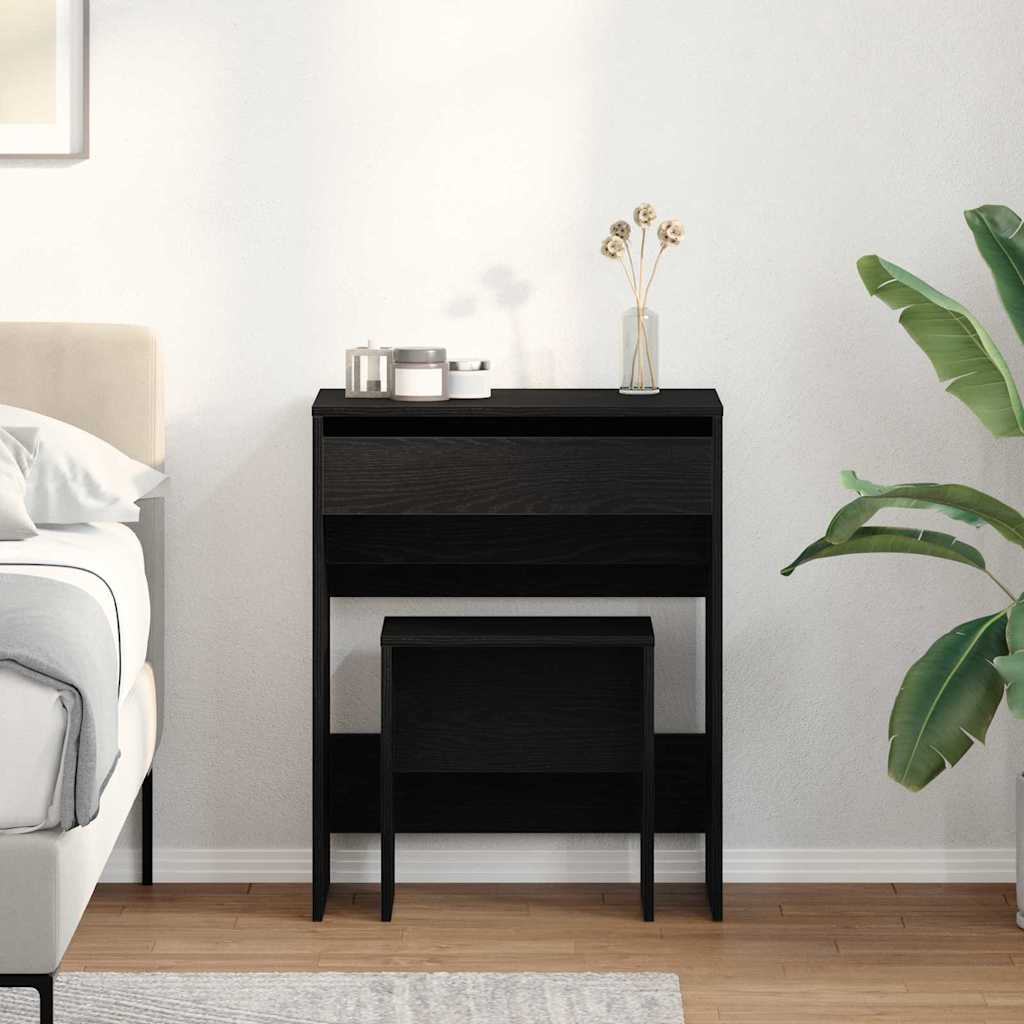 Kaptafel met lade Zwart eiken 60 x 40 x 75 cm Bewerkt hout is nu te koop bij PeponiXL, paradijselijk wonen!