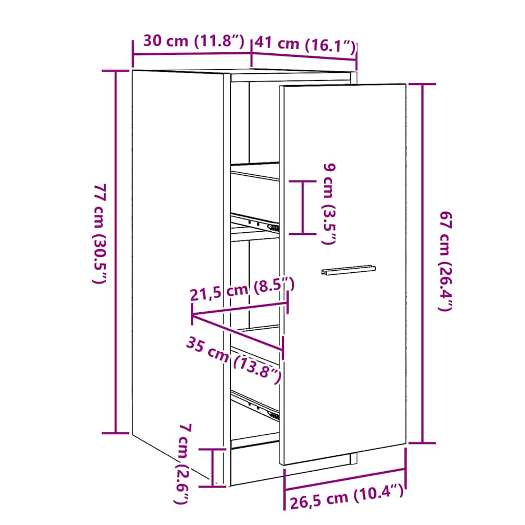 Apothekerskast Zwart eiken 30 x 41 x 77,5 cm Bewerkt hout is nu te koop bij PeponiXL, paradijselijk wonen!