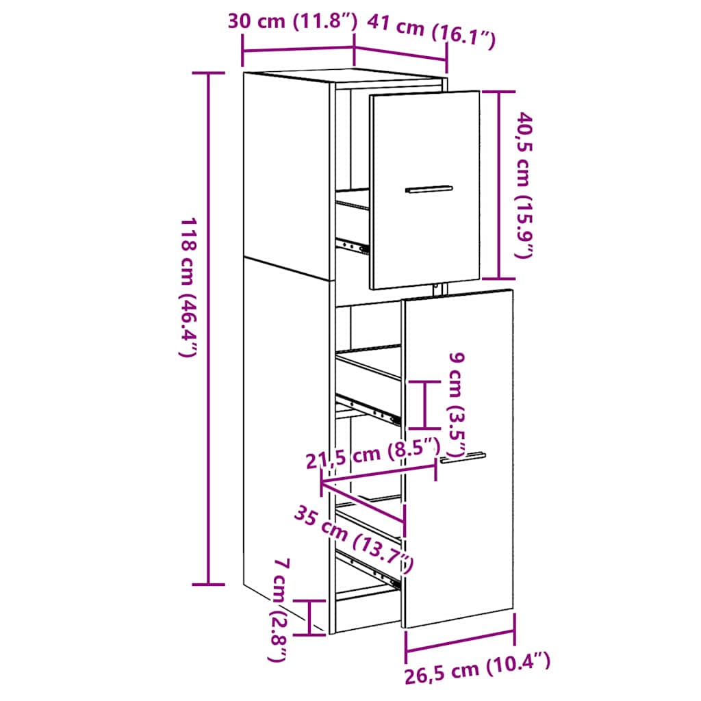 Apothekerskast Zwart eiken 30 x 41 x 118 cm Bewerkt hout is nu te koop bij PeponiXL, paradijselijk wonen!