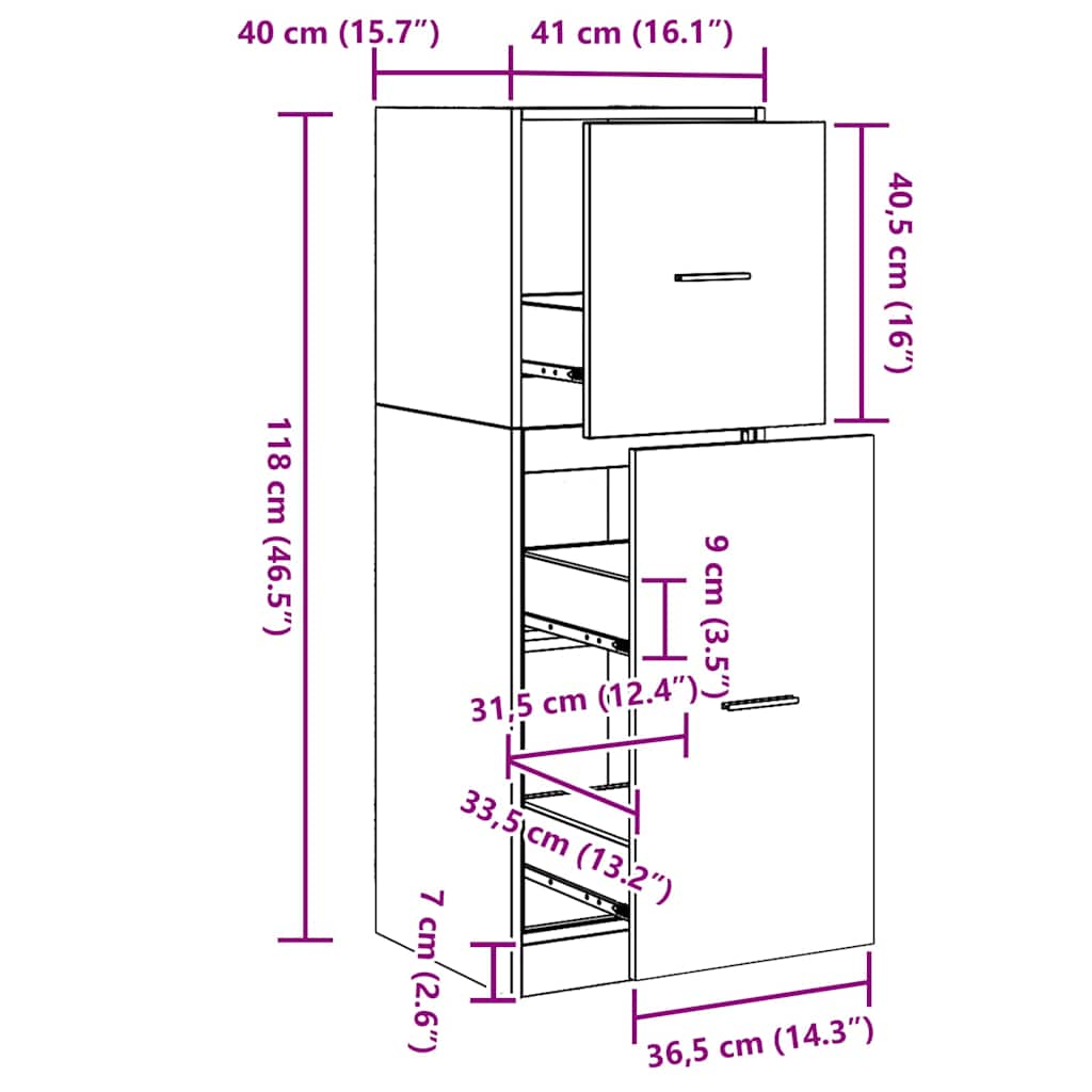 Apothekerskast Zwart eiken 40 x 41 x 118 cm Bewerkt hout is nu te koop bij PeponiXL, paradijselijk wonen!