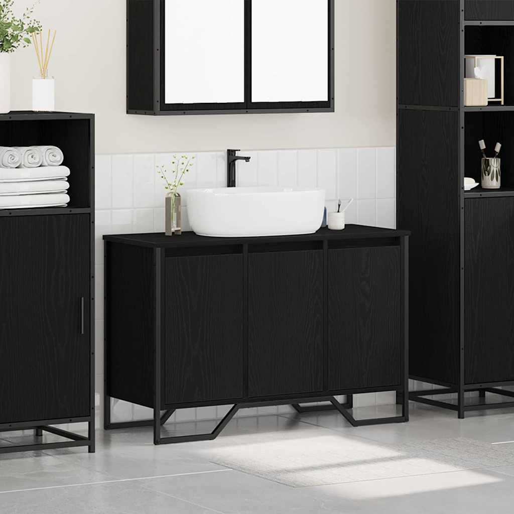 Badkamertenk te kast Zwart Eiken 91 x 35 x 60 cm Bewerkt hout is nu te koop bij PeponiXL, paradijselijk wonen!