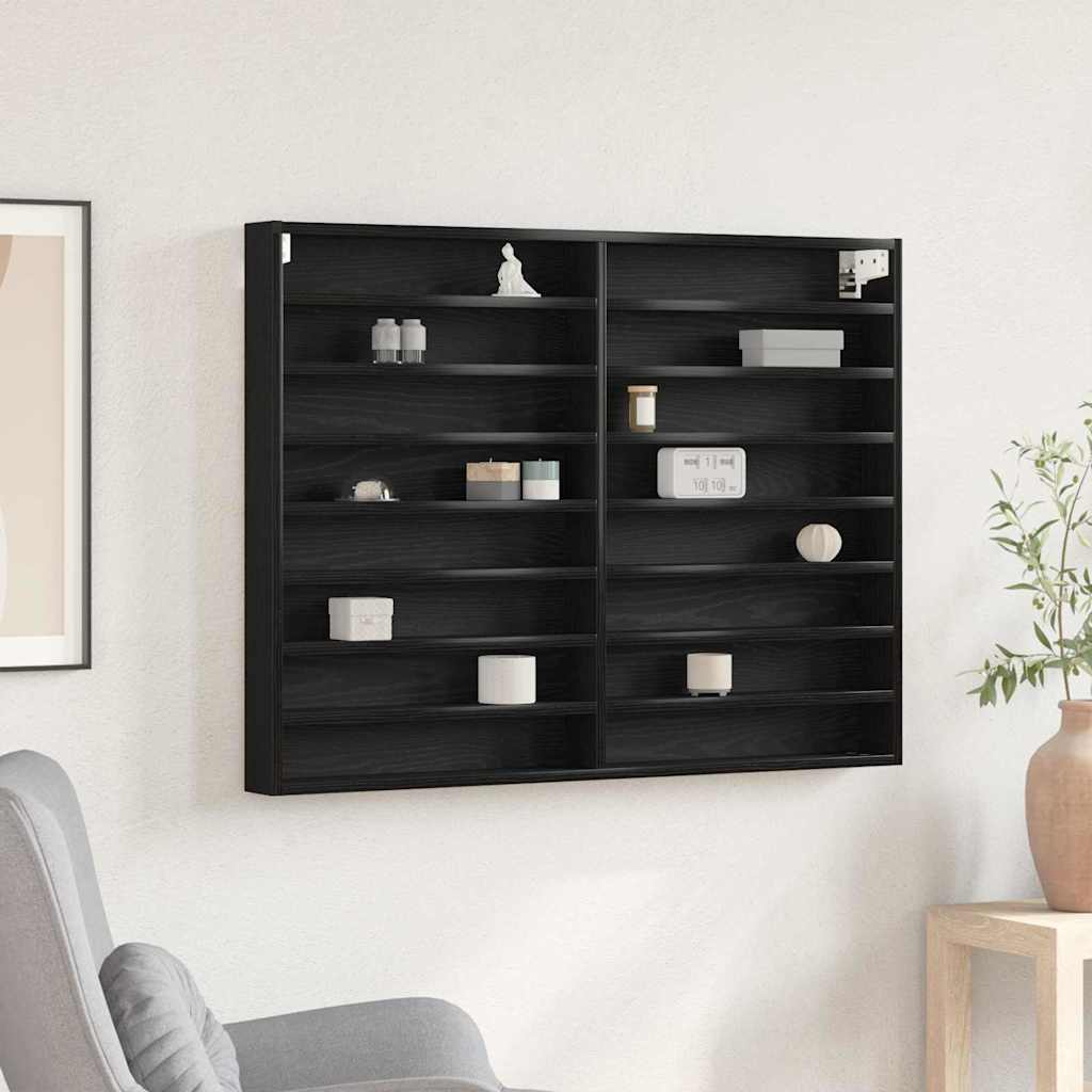 Vitrinekast Zwart Eiken 100 x 8,5 x 75 cm Bewerkt hout is nu te koop bij PeponiXL, paradijselijk wonen!