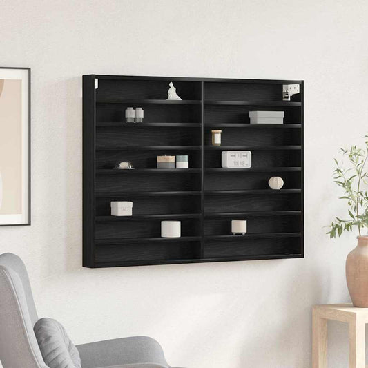 Vitrinekast Zwart Eiken 100 x 8,5 x 75 cm Bewerkt hout is nu te koop bij PeponiXL, paradijselijk wonen!