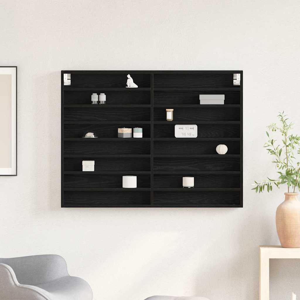 Vitrinekast Zwart Eiken 100 x 8,5 x 75 cm Bewerkt hout is nu te koop bij PeponiXL, paradijselijk wonen!