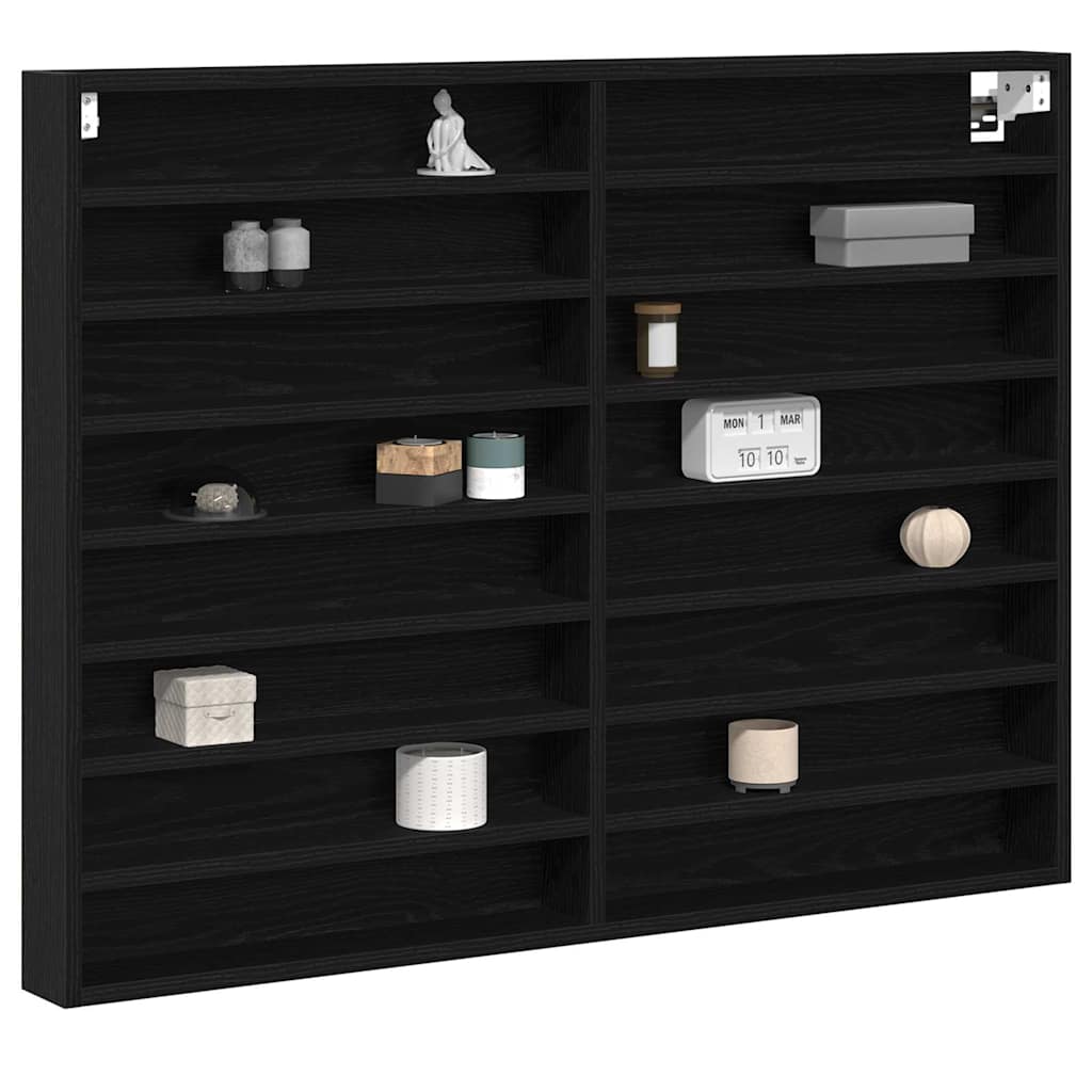Vitrinekast Zwart Eiken 100 x 8,5 x 75 cm Bewerkt hout is nu te koop bij PeponiXL, paradijselijk wonen!