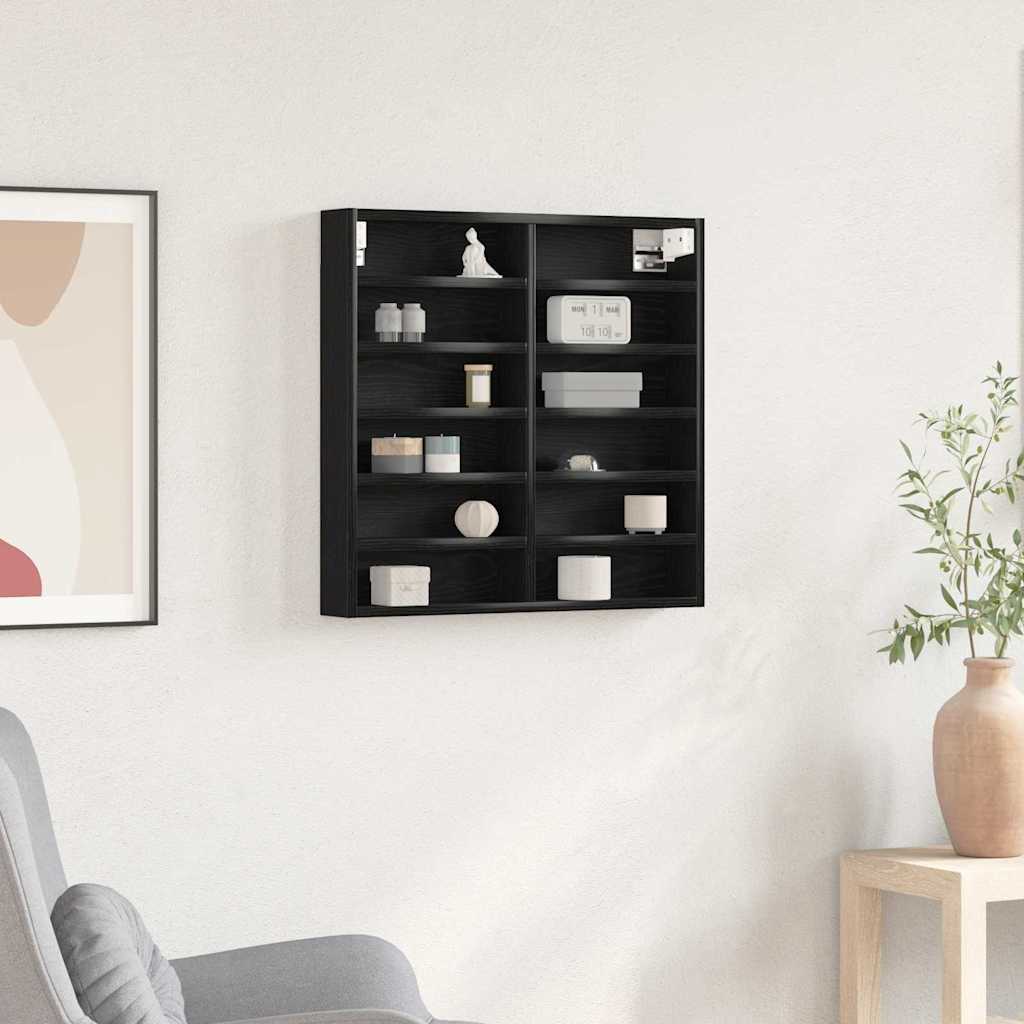 Vitrinekast met plank Zwart Eiken 60 x 8,5 x 58 cm Bewerkt hout is nu te koop bij PeponiXL, paradijselijk wonen!