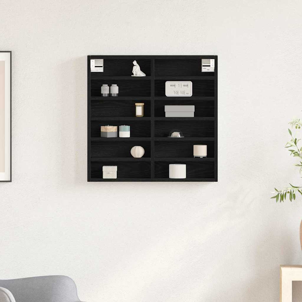 Vitrinekast met plank Zwart Eiken 60 x 8,5 x 58 cm Bewerkt hout is nu te koop bij PeponiXL, paradijselijk wonen!