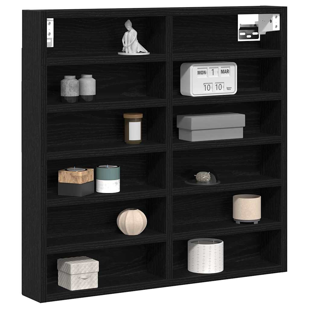 Vitrinekast met plank Zwart Eiken 60 x 8,5 x 58 cm Bewerkt hout is nu te koop bij PeponiXL, paradijselijk wonen!