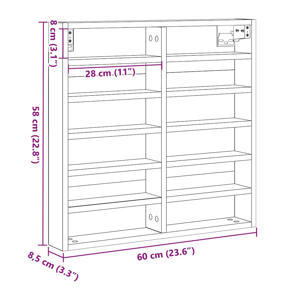 Vitrinekast met plank Zwart Eiken 60 x 8,5 x 58 cm Bewerkt hout is nu te koop bij PeponiXL, paradijselijk wonen!