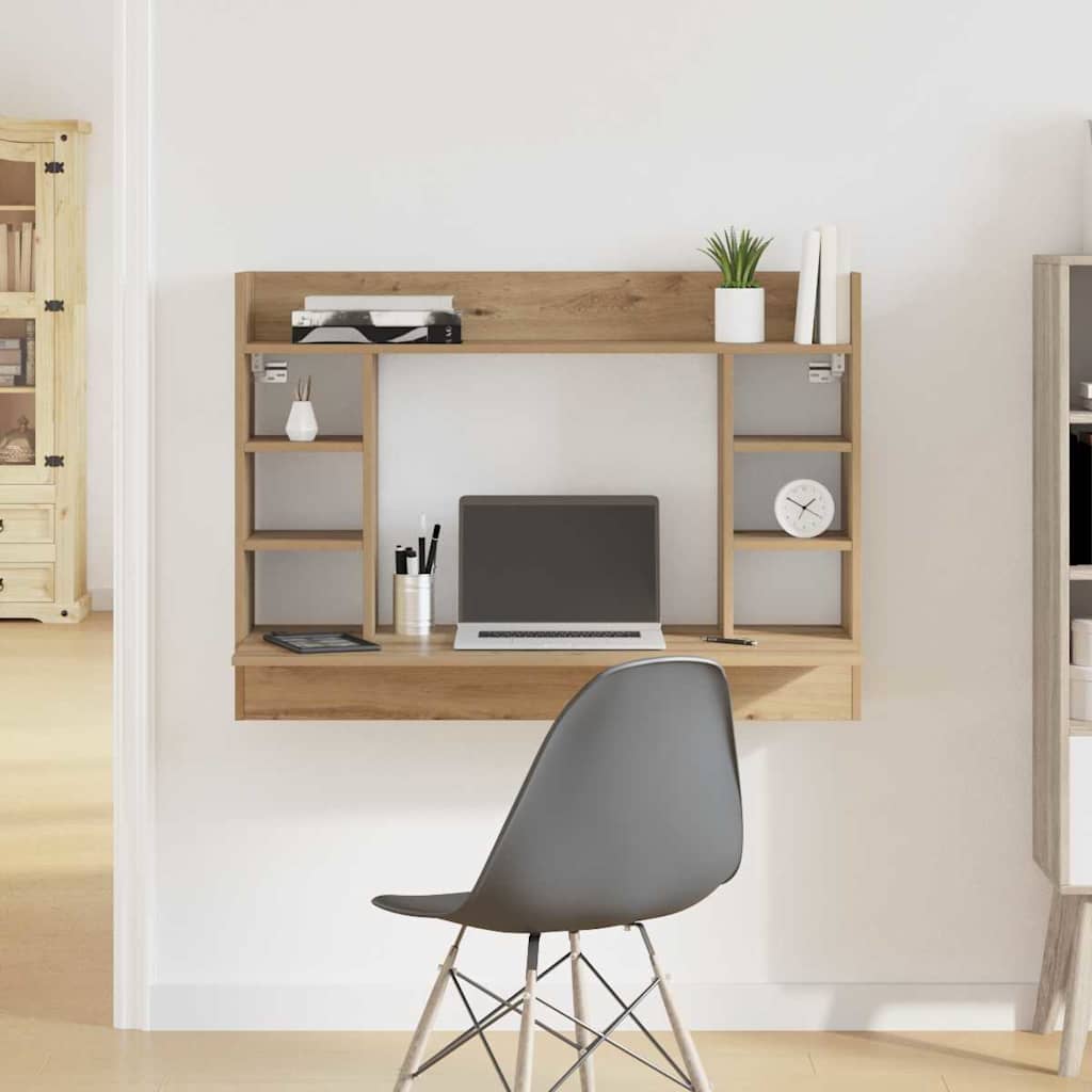 Aan de muur bevestigd bureau met plank artisanaal eikenkleurig is nu te koop bij PeponiXL, paradijselijk wonen!