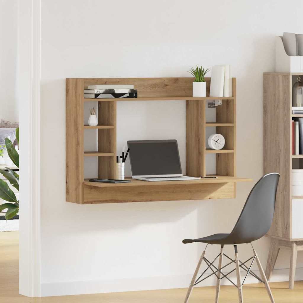 Aan de muur bevestigd bureau met plank artisanaal eikenkleurig is nu te koop bij PeponiXL, paradijselijk wonen!