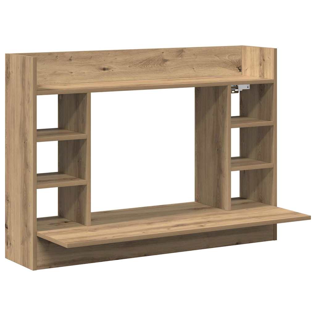 Aan de muur bevestigd bureau met plank artisanaal eikenkleurig is nu te koop bij PeponiXL, paradijselijk wonen!
