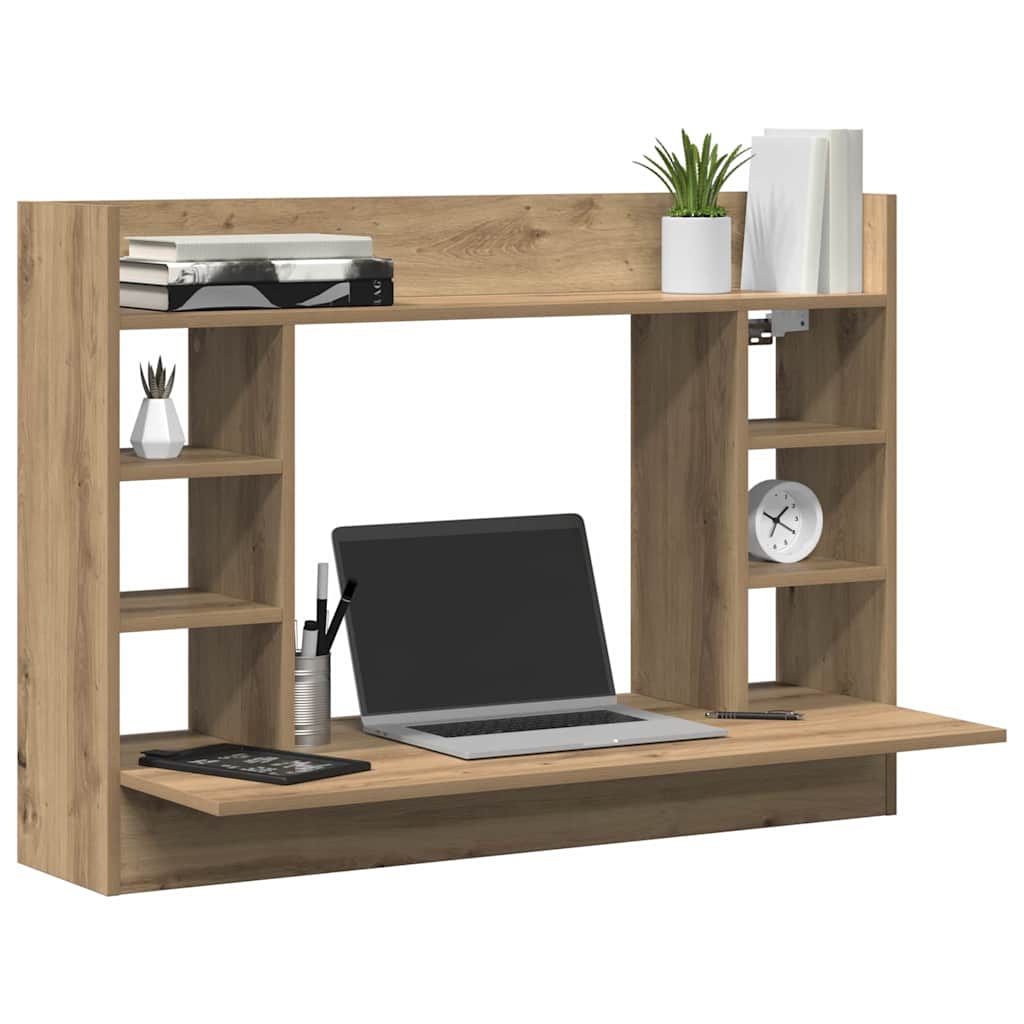 Aan de muur bevestigd bureau met plank artisanaal eikenkleurig is nu te koop bij PeponiXL, paradijselijk wonen!