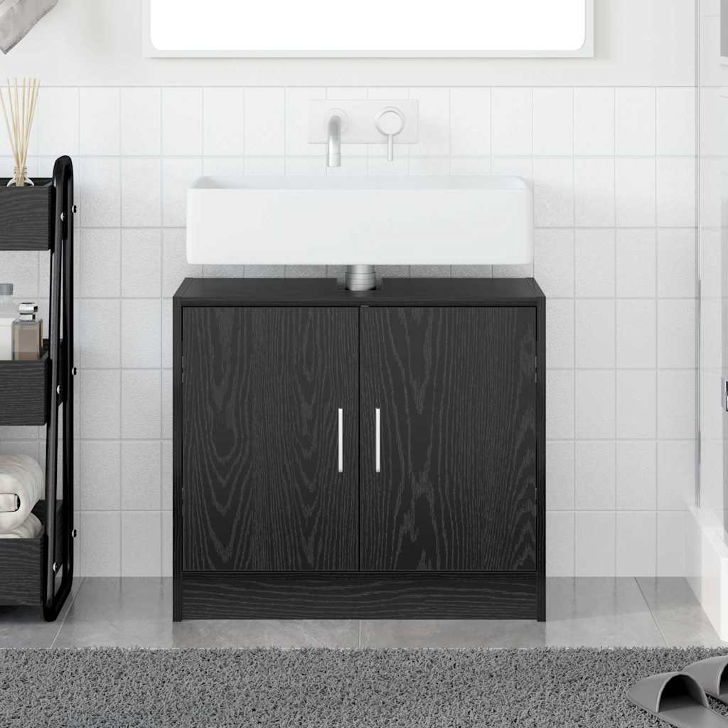 Badkamer Kast Zwart Eiken 63 x 29 x 55 cm Bewerkt hout is nu te koop bij PeponiXL, paradijselijk wonen!