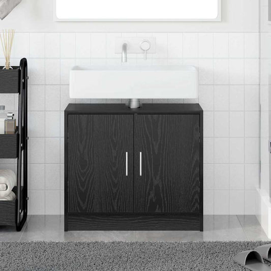 Badkamer Kast Zwart Eiken 63 x 29 x 55 cm Bewerkt hout is nu te koop bij PeponiXL, paradijselijk wonen!