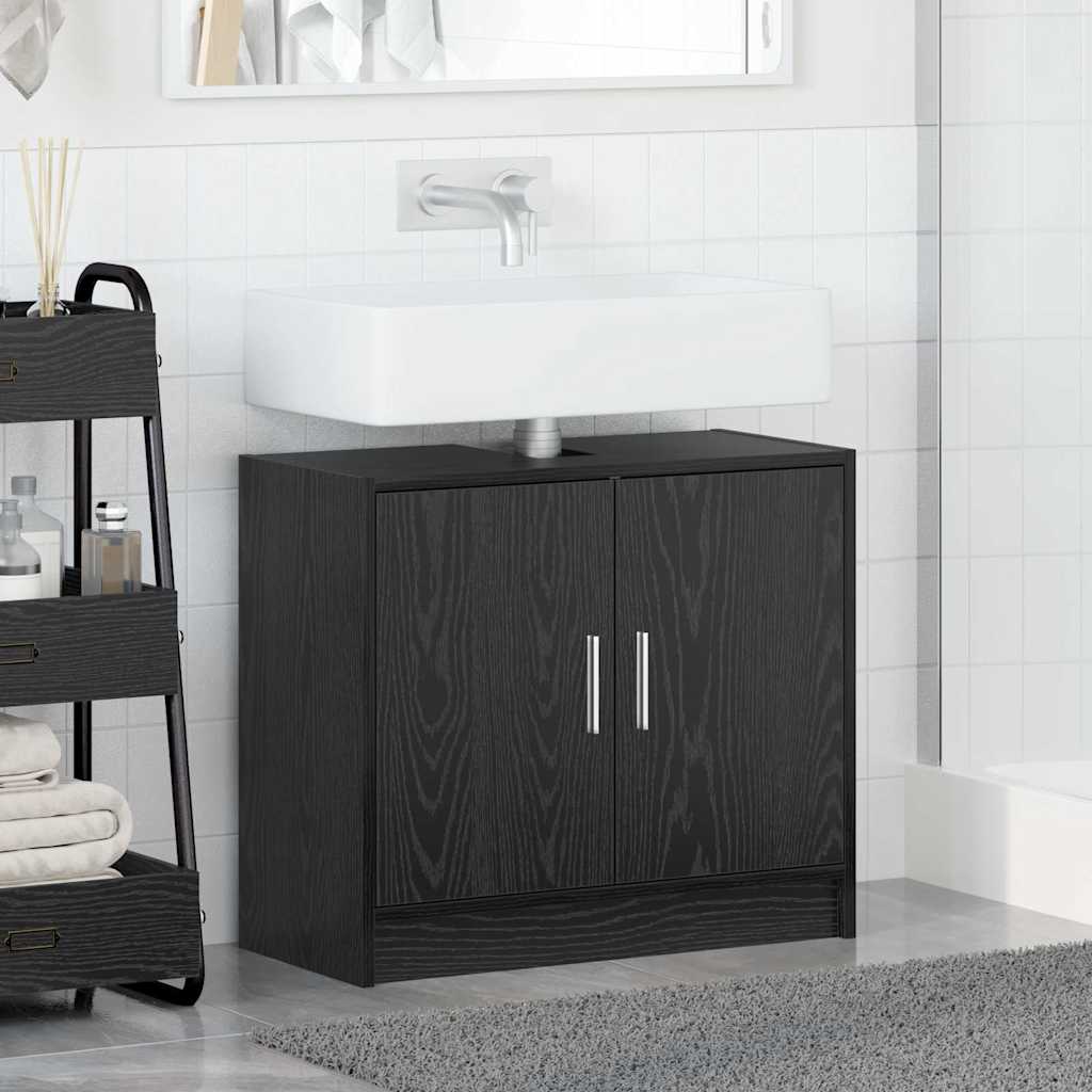 Badkamer Kast Zwart Eiken 63 x 29 x 55 cm Bewerkt hout is nu te koop bij PeponiXL, paradijselijk wonen!