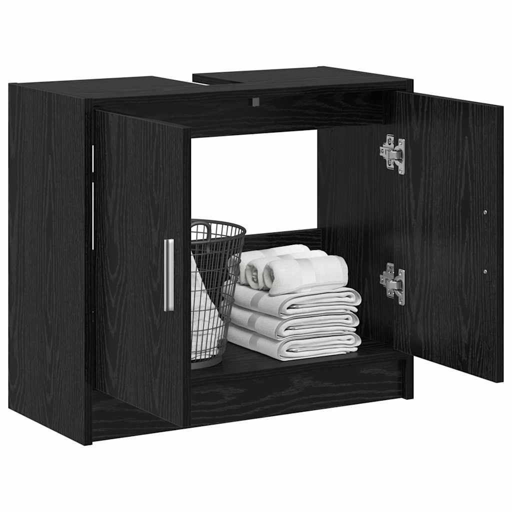 Badkamer Kast Zwart Eiken 63 x 29 x 55 cm Bewerkt hout is nu te koop bij PeponiXL, paradijselijk wonen!