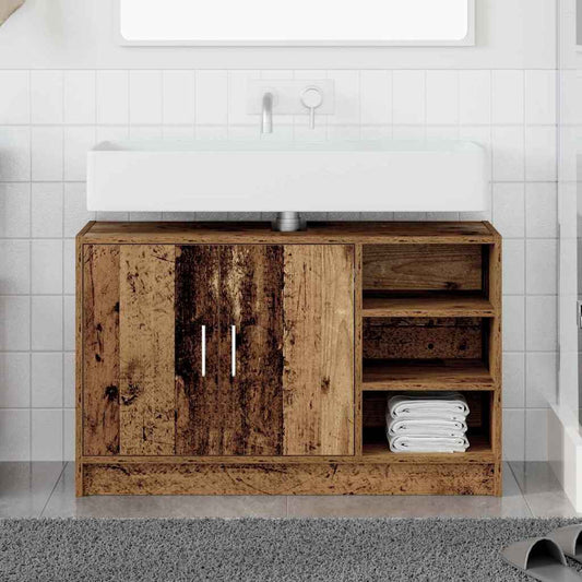 Badkamerkast met plank Oud Hout 90 x 29 x 55 cm Bewerkt hout is nu te koop bij PeponiXL, paradijselijk wonen!