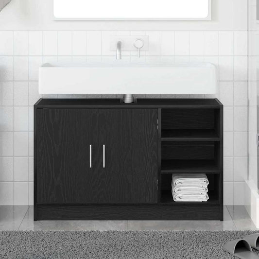 Badkamerkast met plank Zwart Eiken 90 x 29 x 55 cm Bewerkt hout is nu te koop bij PeponiXL, paradijselijk wonen!