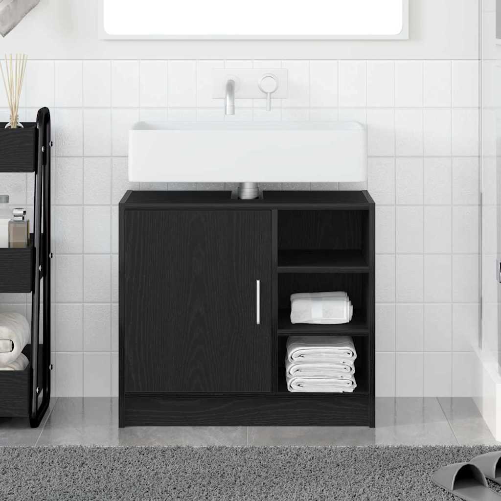 Badkamerkast met plank Zwart Eiken 63 x 29 x 55 cm Bewerkt hout is nu te koop bij PeponiXL, paradijselijk wonen!