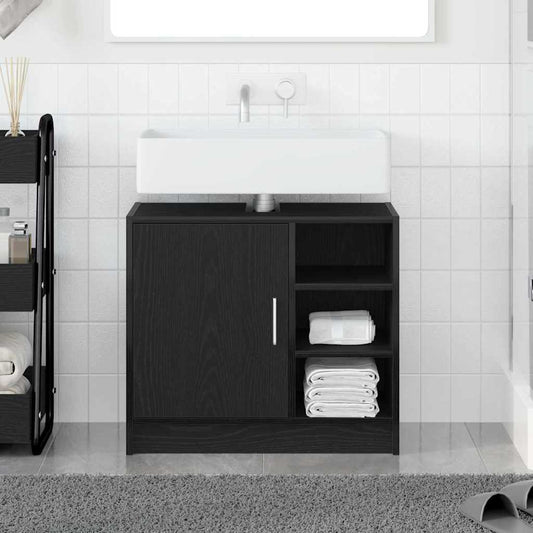 Badkamerkast met plank Zwart Eiken 63 x 29 x 55 cm Bewerkt hout is nu te koop bij PeponiXL, paradijselijk wonen!