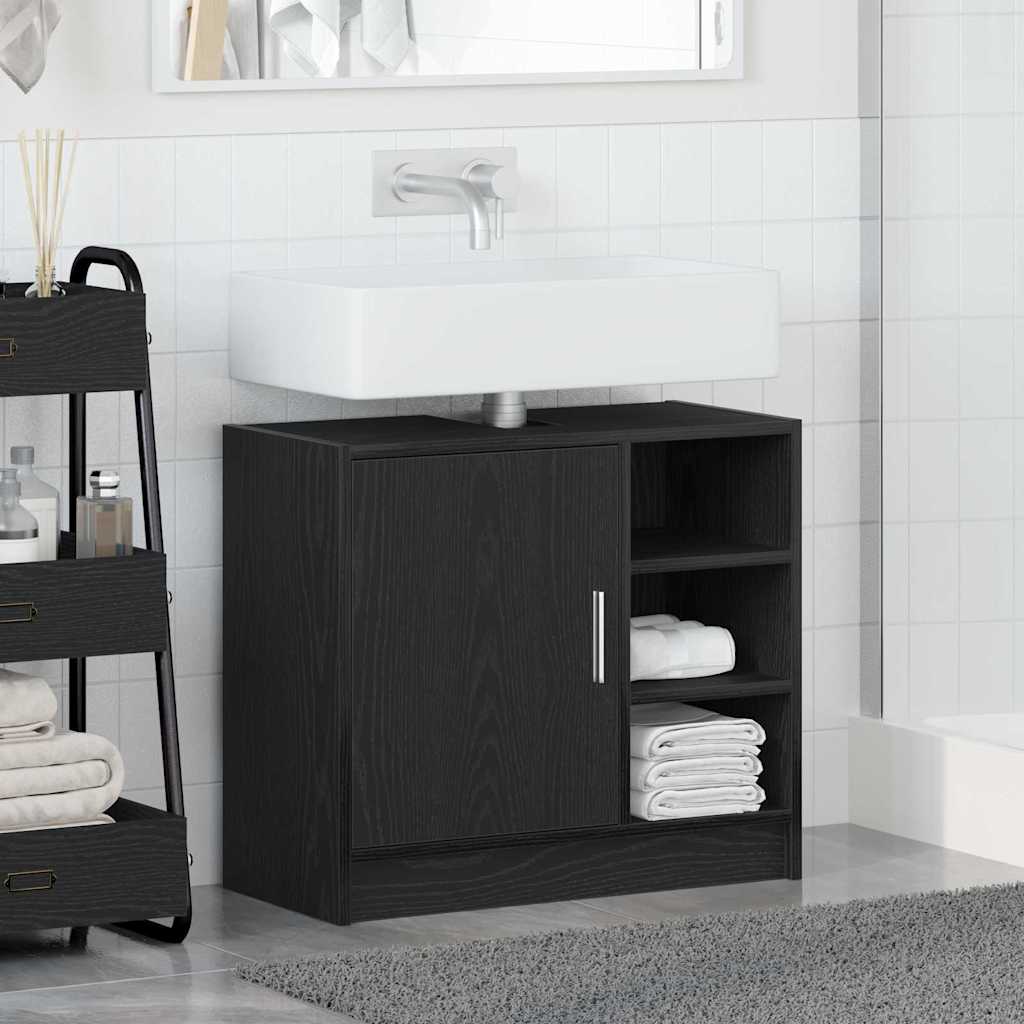Badkamerkast met plank Zwart Eiken 63 x 29 x 55 cm Bewerkt hout is nu te koop bij PeponiXL, paradijselijk wonen!