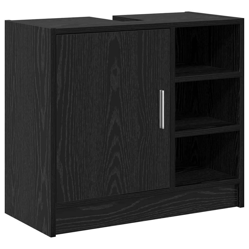 Badkamerkast met plank Zwart Eiken 63 x 29 x 55 cm Bewerkt hout is nu te koop bij PeponiXL, paradijselijk wonen!