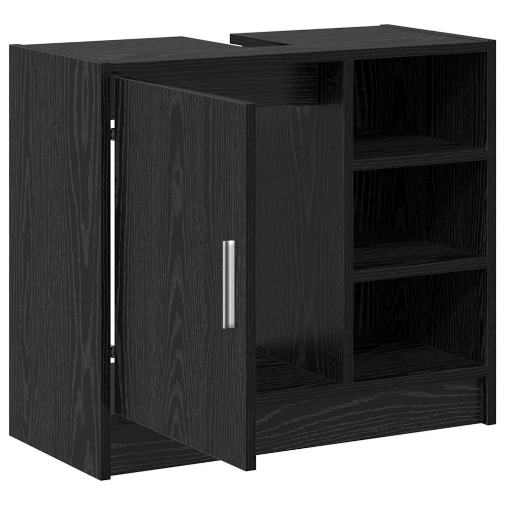 Badkamerkast met plank Zwart Eiken 63 x 29 x 55 cm Bewerkt hout is nu te koop bij PeponiXL, paradijselijk wonen!
