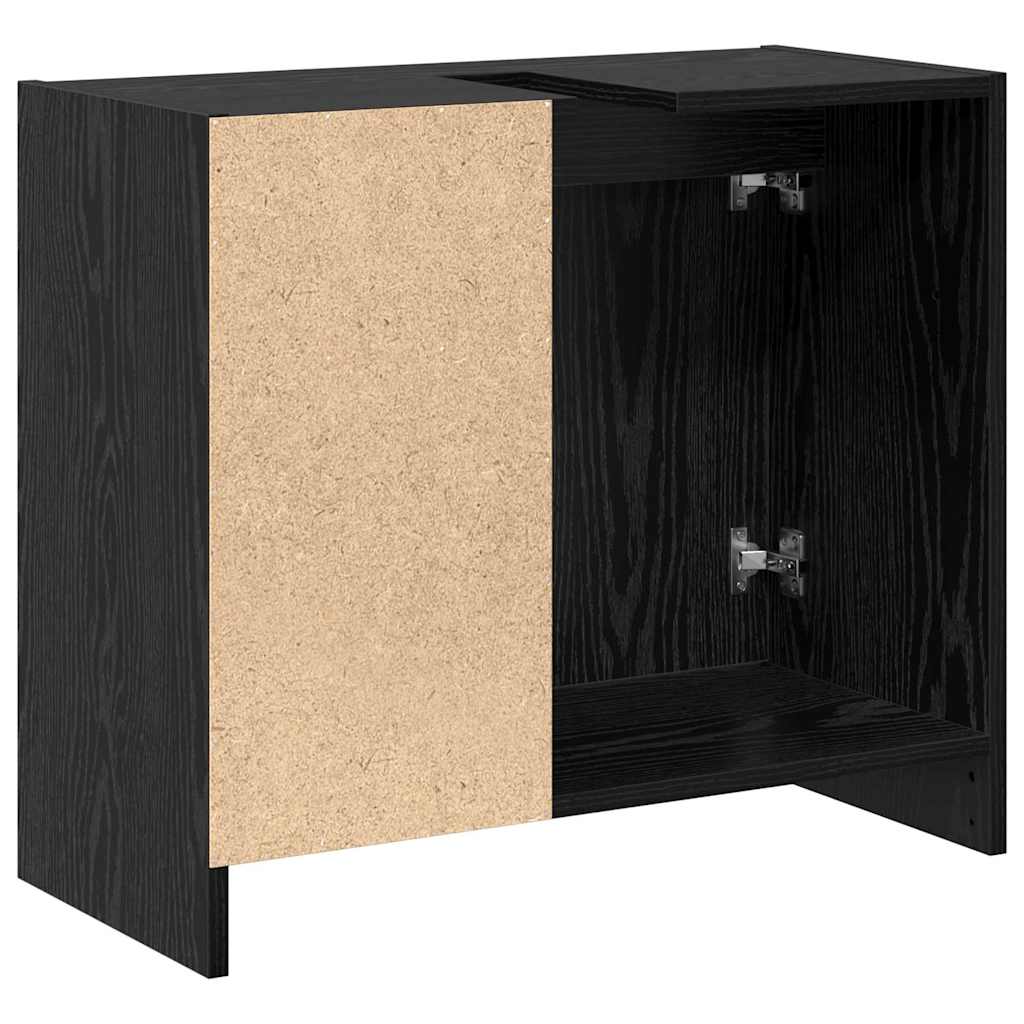 Badkamerkast met plank Zwart Eiken 63 x 29 x 55 cm Bewerkt hout is nu te koop bij PeponiXL, paradijselijk wonen!