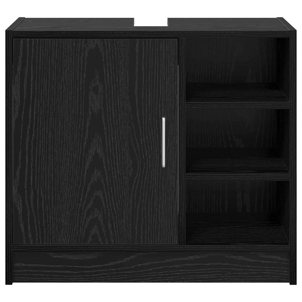 Badkamerkast met plank Zwart Eiken 63 x 29 x 55 cm Bewerkt hout is nu te koop bij PeponiXL, paradijselijk wonen!