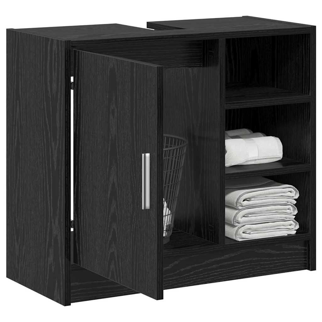 Badkamerkast met plank Zwart Eiken 63 x 29 x 55 cm Bewerkt hout is nu te koop bij PeponiXL, paradijselijk wonen!