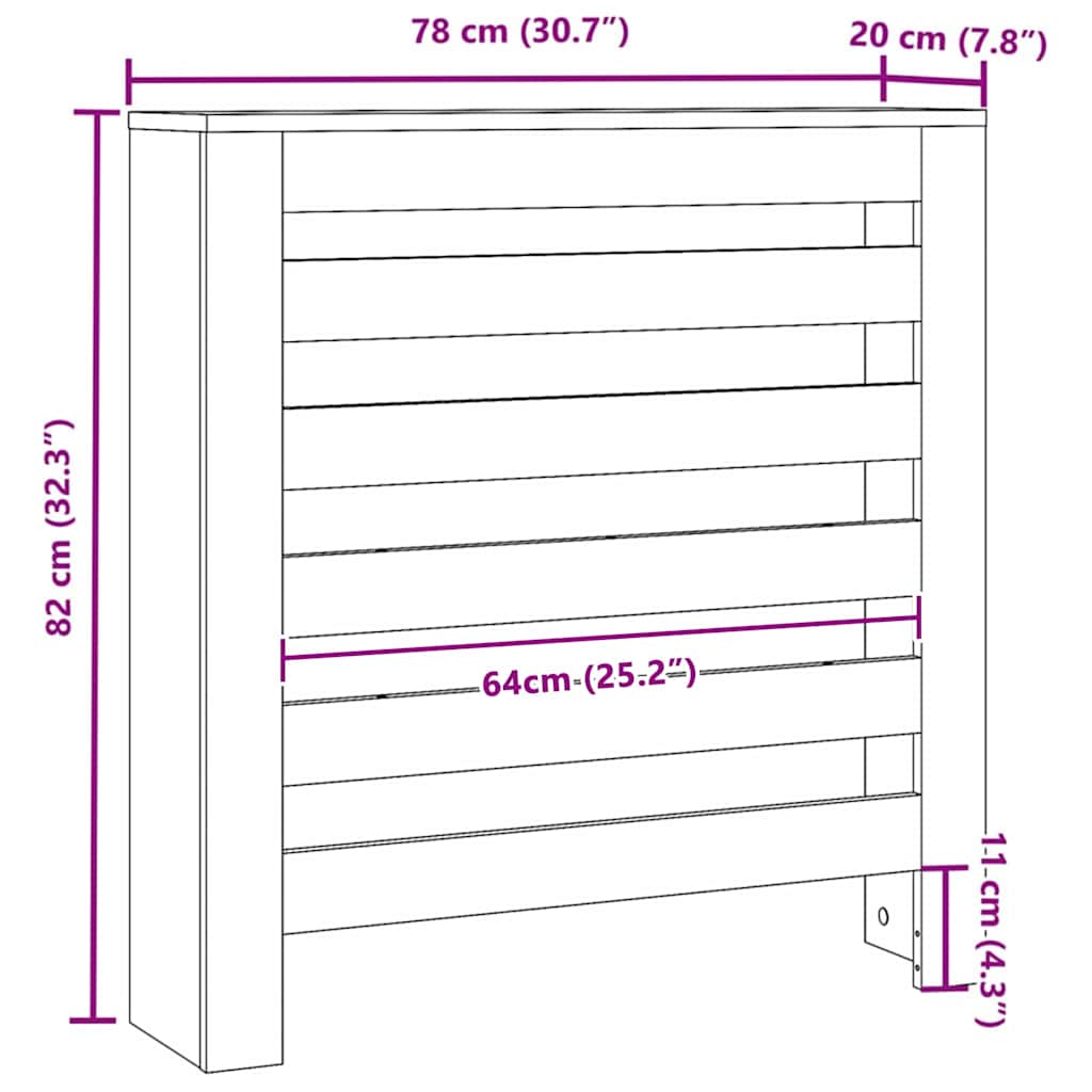 Radiatorafdekking Zwart Eiken 78 x 20 x 82 cm Bewerkt hout is nu te koop bij PeponiXL, paradijselijk wonen!